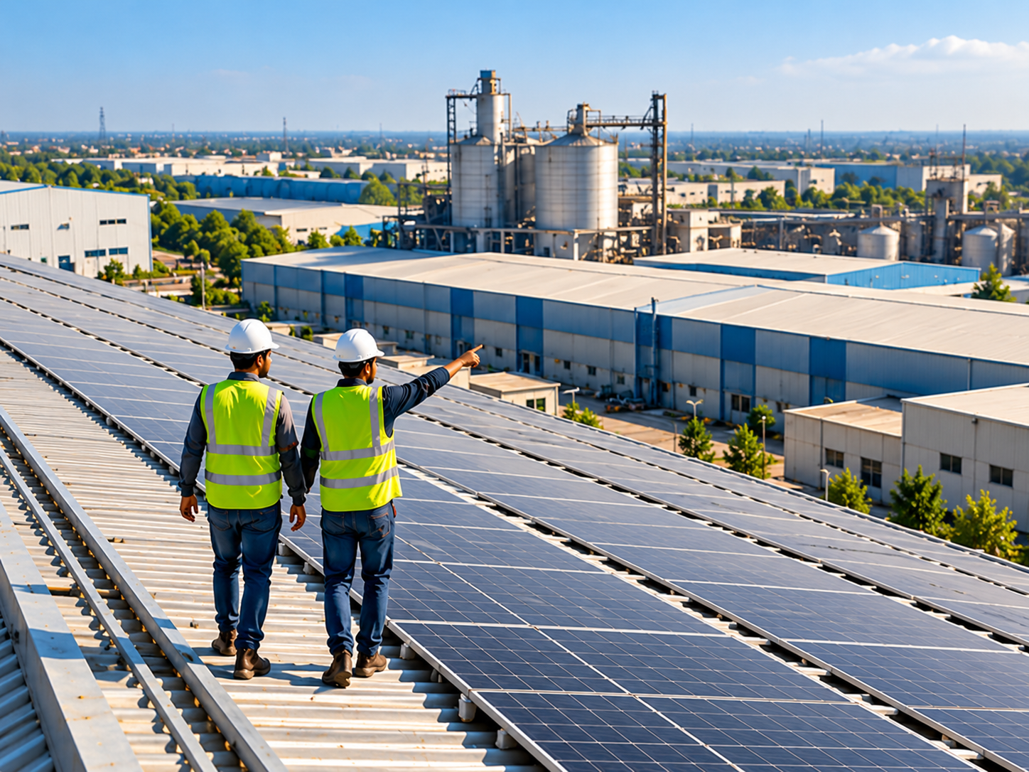 Solar panels on an industrial facility
